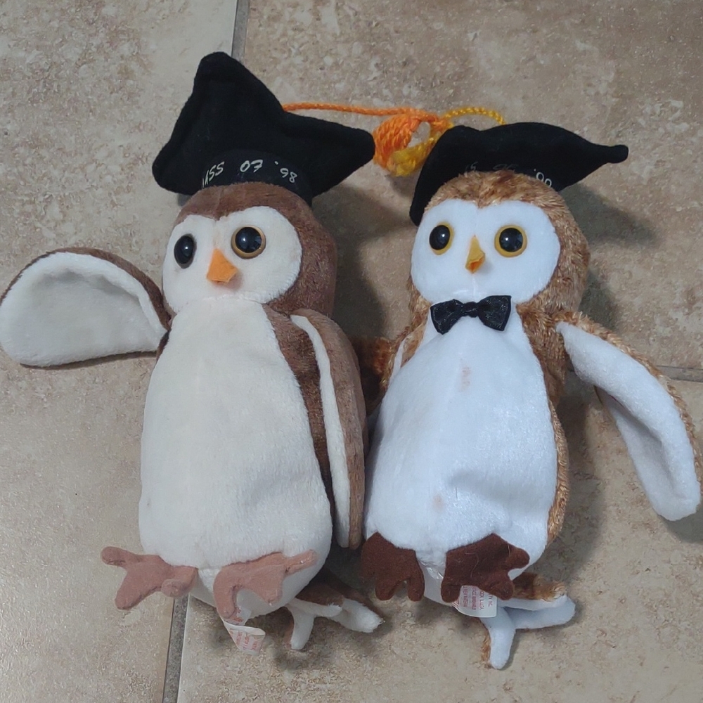 Ty Brown and White Owl Plush Duo